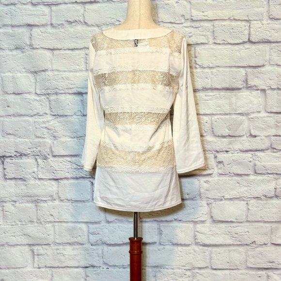 BCBGMaxAzria Erid White Lace Stripe Top - Picture 2 of 9